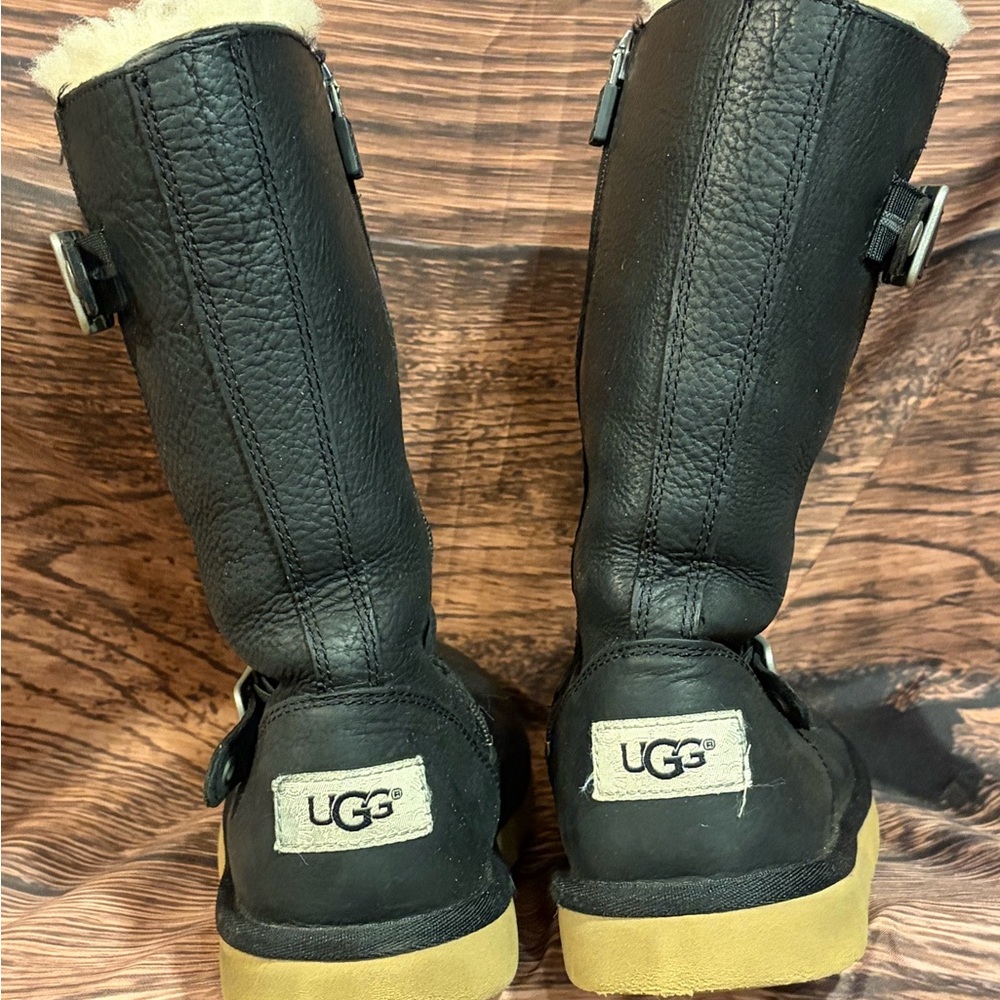 UGG Black Leather Zippered Boots